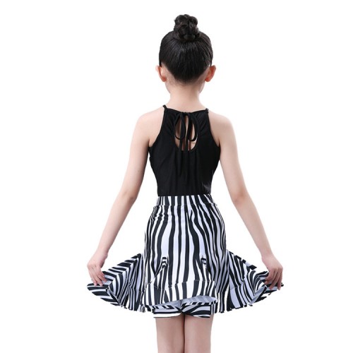 Wholesale children latin dance dress zebra girls kids modern dance stage performance tops and skirts costumes